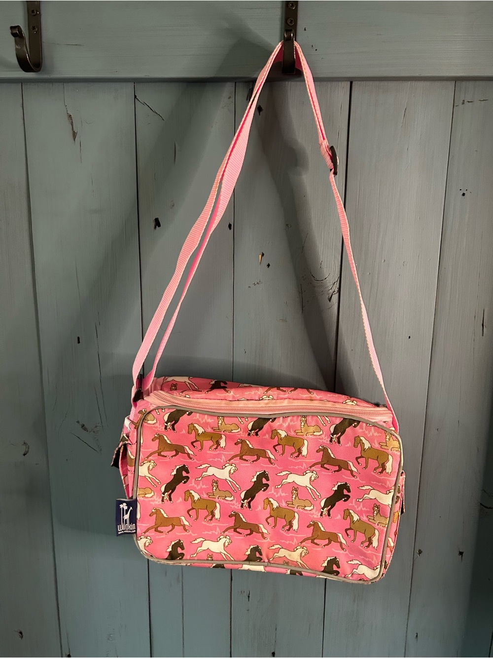 Wildkin Pink Horse-Print Crossbody Bag Insulated Lunchbox | Kids-Girls